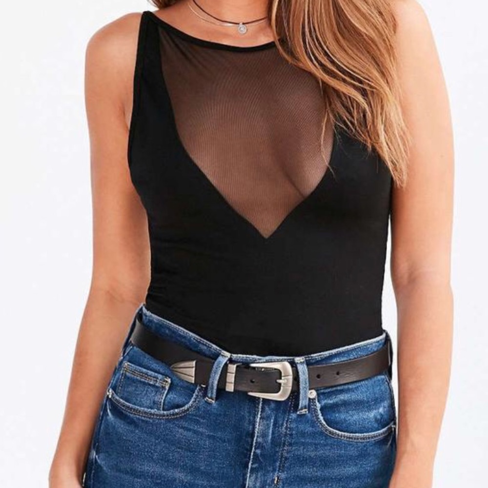 Black Bodysuit with Mesh Neckline